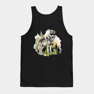 Watercolor Timber Wolf Tank Top